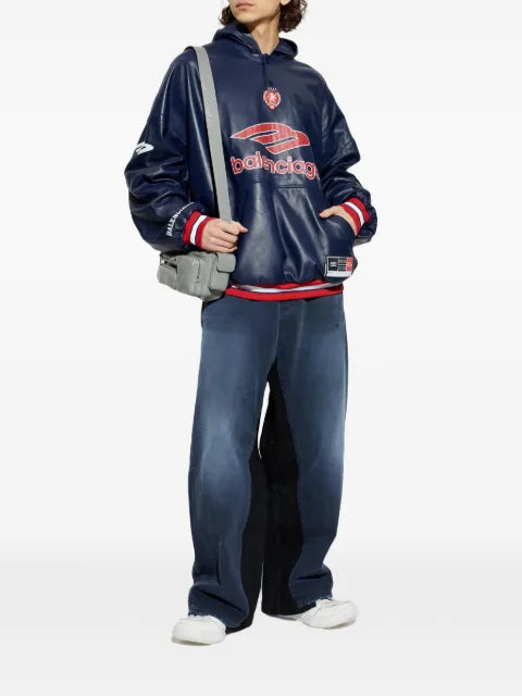 Balenciaga logo-print leather hoodie