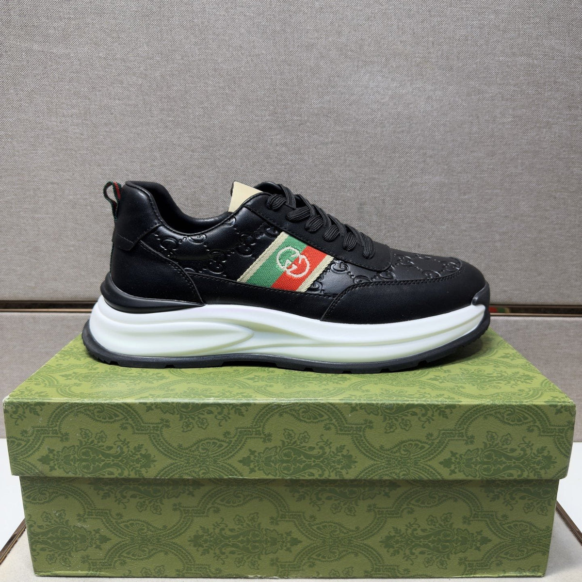Gucci Men's Stripe Low-Top Sneakers - Layered Upper With Gold-Tone Side Emblem